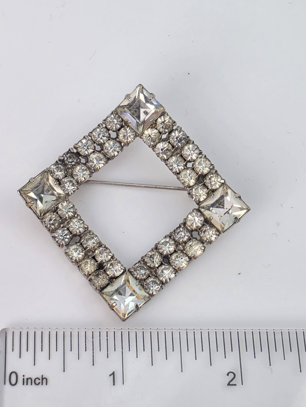 Estate Clear Crystal Square Rhinestone Rhinestone Brooch - Silver